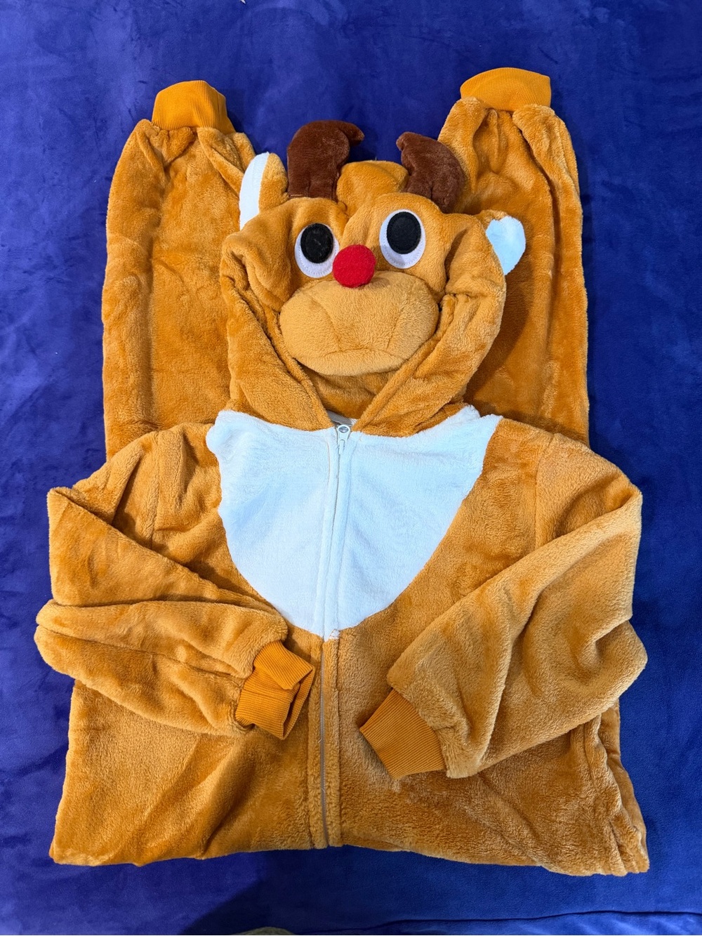 Cozy Plush Brown Reindeer  Pajama / Costume w Hoodie Kids Size 8
